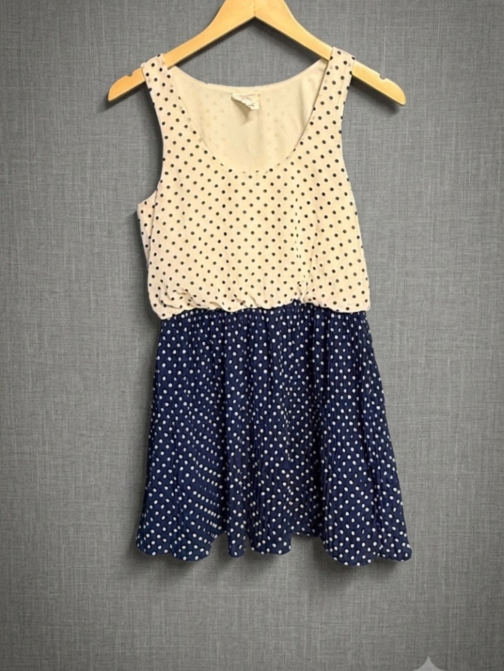 Pins & Needles Urban Outfitters Polka Dot Mini Dress Small Cream Navy Blue